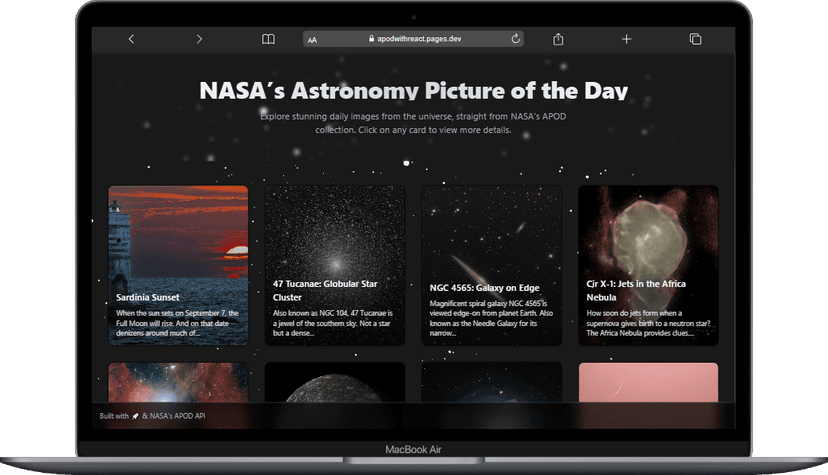 Screenshot of Astronomy Picture of the Day (NASA) project