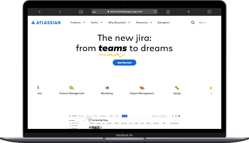 Screenshot of Atlassian Landing Page Clone project