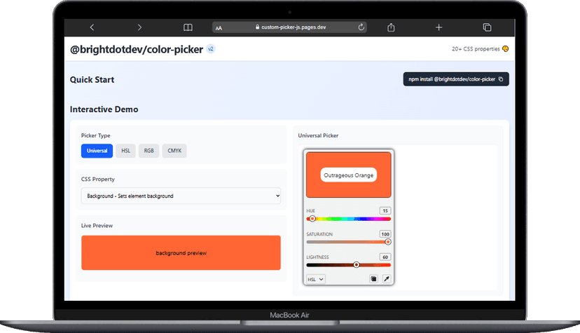 Screenshot of Custom Color Picker project