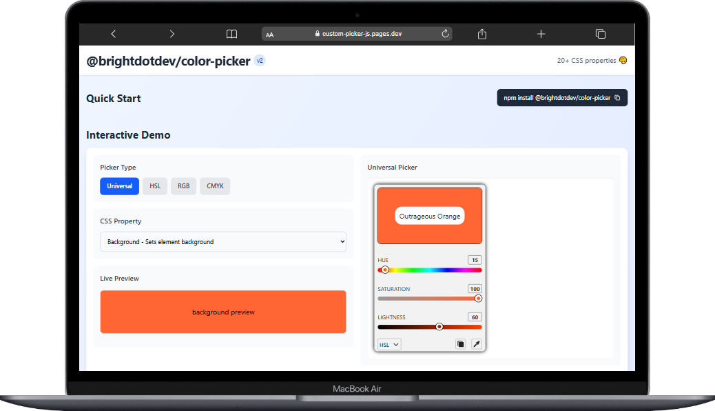 Version Two Image of the Color Picker
